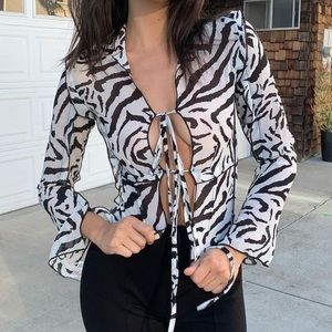 Cider Zebra Print Tie-Front Blouse
